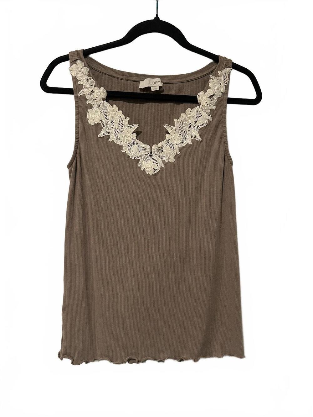 LOFT taupe lace trim tank top